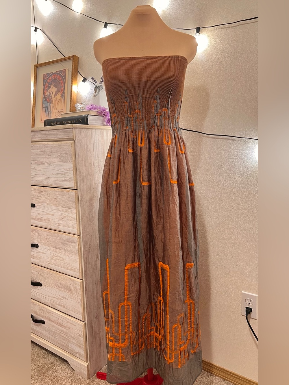 LAPIS Anthropologie Strapless Smocked Tube Midi Dress O/S Boho Romantic